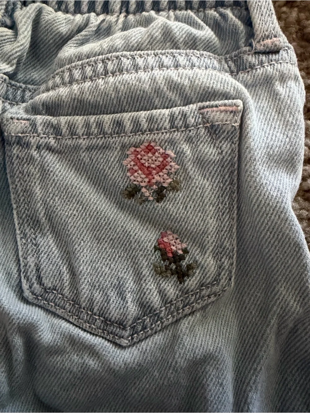 Old Navy Light Blue Denim Jeans with Pink Floral Embroidery